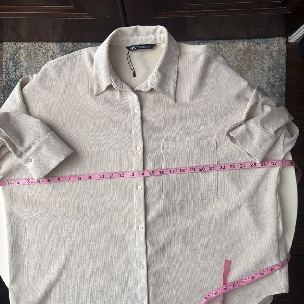 ZARA Women’s Oversized Corduroy Button Down Shirt Size XL Cream NWOT - Picture 4 of 7